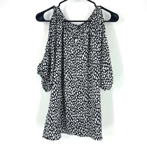 Express Tops - Express Black White Printed Slit Sleeve Blouse